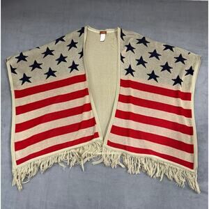 Scully Cardigan Sweater Womens Open Knit Waterfall 4th of July USA Colors MEDIUM